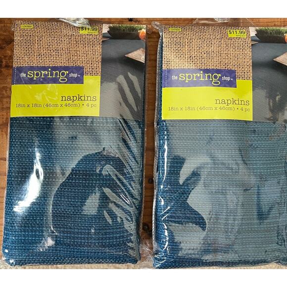 New in Package 2 Sets of 4 Napkins Spring Shop 18"X18" Blues Woven Spring 2017 - Picture 5 of 5